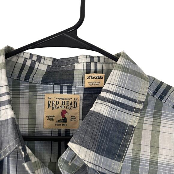 Red Head Company Co Men's Size 2XL Plaid Green Short‎ Sleeve Outdoor Button Up - Picture 6 of 6